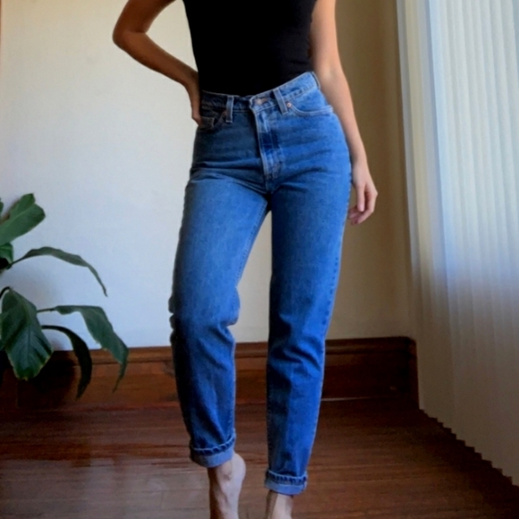 Vintage Denim - Vintage 90s Mom Jeans Tapered 1990s High Waisted Rise Preppy Festival Boho